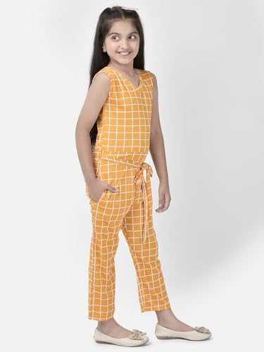Image of FNOCKS Girls Check Printed Jumpsuit Tie-Knotted Jumpsuit V-Neck