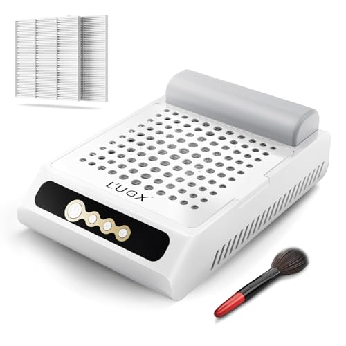 L'UGX Nail Dust Collector Rechargeable with 2 Reusable Filters - Professional Dust Collector Nail Salon with Brushless Turbo Fan, Low Noise,Powerful Suction,Manicure & Pedicure