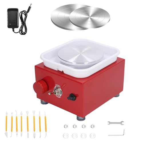 Pottery Wheel Mini Pottery Wheel for Adults Kids with 10/6.5cm Turntable Adjustable Speed Electric Pottery Wheel Shaping Tools for Pottery DIY Pottery Teaching Beginners (Red)