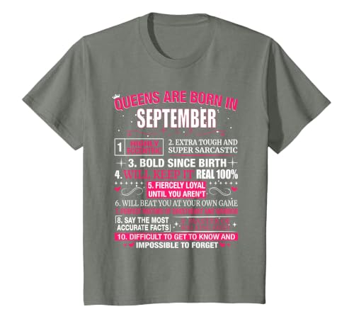 Queens are Born in September T-Shirt T-Shirt, Youth, Olive Heather, 3T