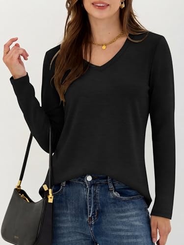 Image of ANRABESS Long Sleeve Shirts for Women Wrinkle Free V Neck Fall Top