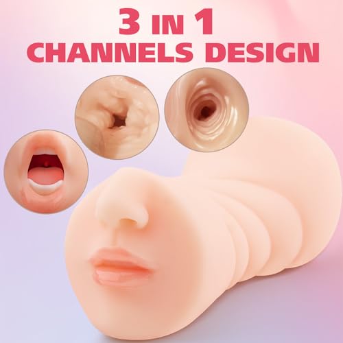 Image of 3 in 1 Male Masturbator, Realistic Sex Doll Male Masturbation Cup with 3D Textured Interior, Strong Suction Vagina Oral Anal Sex Stroker, Pocket Pussy Blowjob Pleasure Adult Sex Toys for Men