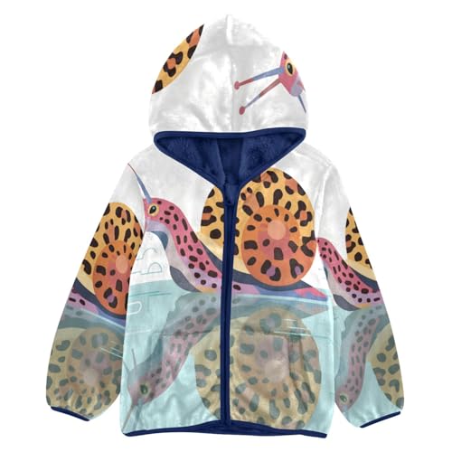 Colorful Snail with Leopard Toddler Fleece Jacket Girl Boys Hooded Fleece Jacket Coat Warm Outwear Zip-up 3-10T