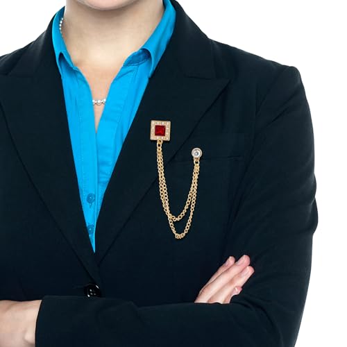 Image of Gold /Silver Crystal Geometry Brooch Lapel Pin for Men Rhinestone With Hanging Chain Brooch for Men Suit Fashion Tuxedo Tie Hat Scarf Collar Pins for Men Women Gifts