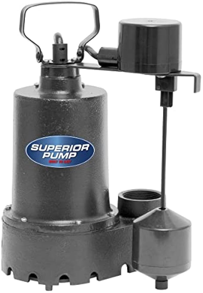 Superior Pump 92341 1/3 HP Cast Iron Submersible Sump Pump with Vertical Float Switch
