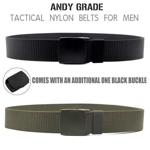 Image of Nylon Tactical Military Men Belt Webbing Canvas Web Belts with Plastic Buckle No Metal Nickel Free, 2 Pack