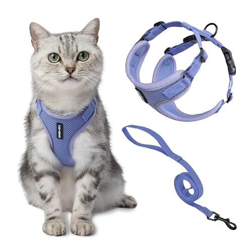 Image of Voyager Escape-Proof Step-in Lock Cat Harness & 5ft Neoprene-Handle Leash Set All-Weather Mesh with Reflective Stitching for Small to Large Cats by Best Pet Supplies, Lavender (327), XS