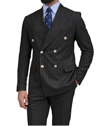 Pinstriped Suit Men Slim Fit 2 Piece Double Breasted Suits Blazer and Pants Sets Wedding Prom Tuxedos 2025