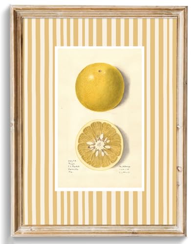 uniro Vintage Lemon Wall Art Prints, Vintage Fruit Canvas Art Prints Painting, Yellow Striped Watercolor Lemon Print for Cottage Kitchen, Dining Desktop Decor - (8" x 10"-UNFRAMED)
