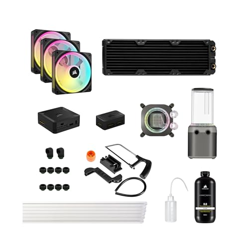 CORSAIR Hydro X Series iCUE Link XH405i Custom Cooling Kit – Hardline Water Cooling Loop – XC7 Elite CPU Water Block – XD5 Elite D5 Pump Res – XR5 360mm Radiator – 3X QX120 RGB Fans – Stealth Gray