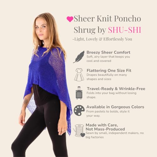 Image of SHU-SHI Womens Sheer Knit Poncho Shrug Lightweight Cover Up One Size Fits Most