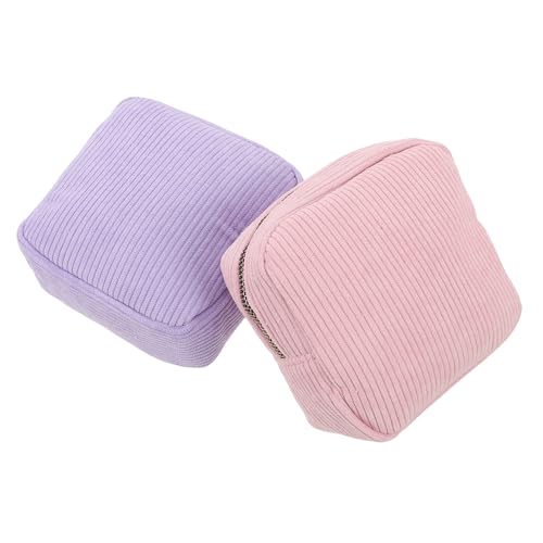 HEMOTON Bolsa Menstrual para Adolescentes 2 Unidades Pequeña y Portátil de Terciopelo Lámpara, Organizador de Toallas Sanitarias con Compartimentos, Color Morado y Rosa, 12,4 X