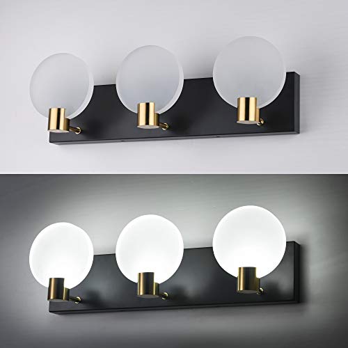 PRESDE Black Modern LED Bathroom Vanity Light Fixtures Over Mirror 3 Lights Acrylic Bath Wall Lighting