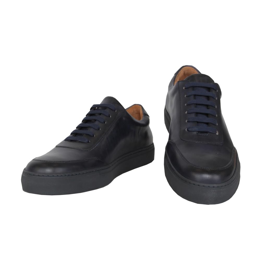 Fiori Di Lusso Dark Blue Leather Sneakers