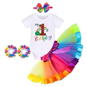 IDOPIP Watermelon 1st Birthday Outfit for Baby Girls Romper Rainbow Tutu Skirt Headband Summer Clothes Cake Smash Photo Shoot