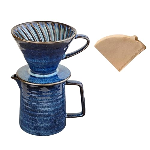 Comparison: Best Starbucks Pour Over Ceramic 5 HYAXGM Pour Over Coffee Maker,Ceramic Coffee Maker With 40 pcs V60 Paper Filter,15oz/450ml Pour Over Coffee Dripper (Starry Blue, V02)