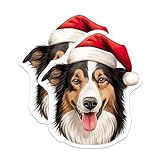 (2 Pack) Christmas Dog Magnets - Santa Hat Dog Decor - Australian Shepherd Art for Pet Parents - 5 Inches On Longest Side - Thick Durable Magnet - Made in USA - MAG25401