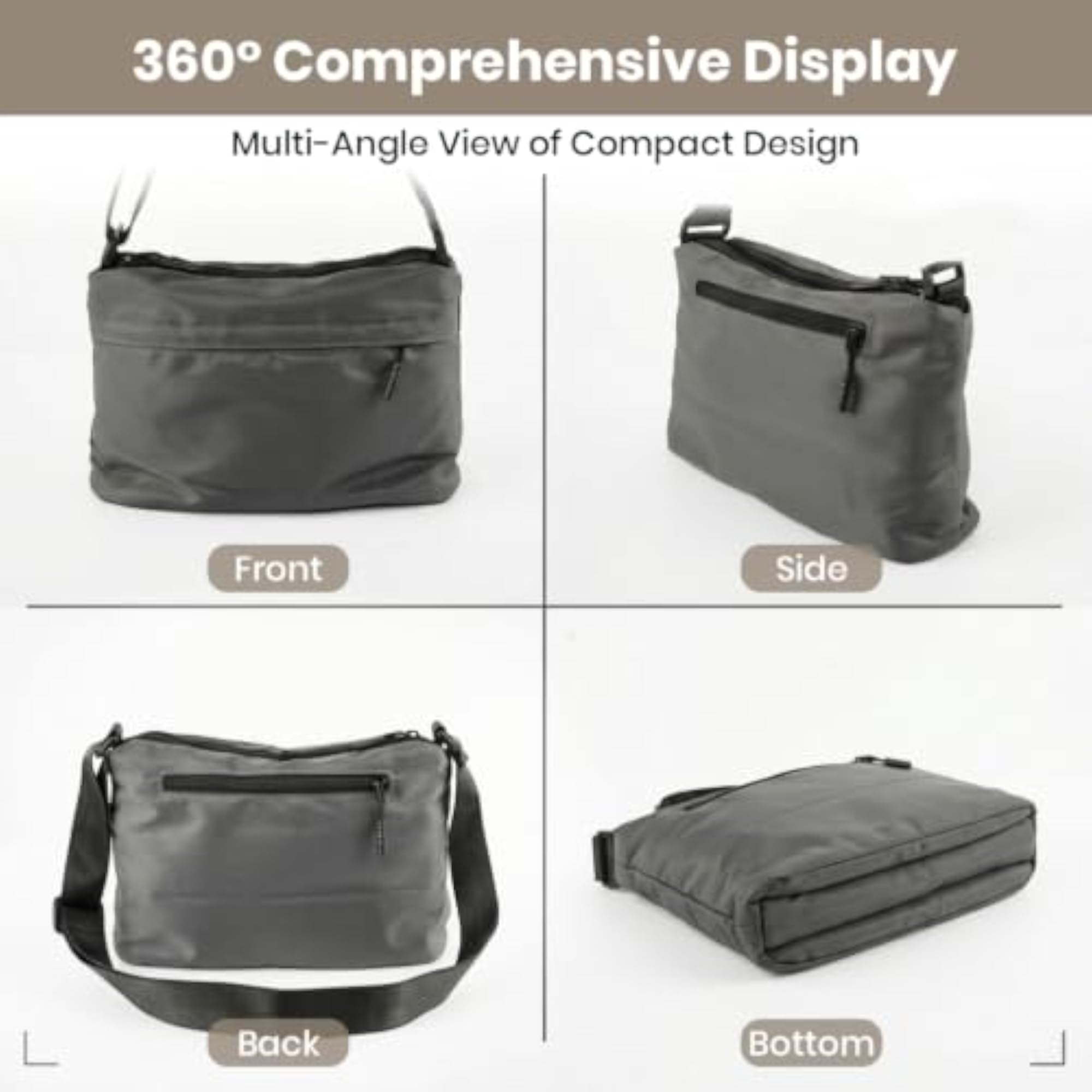 Men's Grey Nylon Side Bag with 130cm Strap