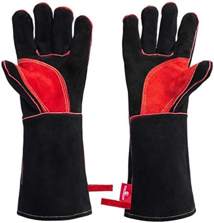HereToGear Fireproof and Heat Resistant Welding Gloves - 14IN Long - Large to XL Size - Soft Leather with Kevlar Stitching - Work Great for Welders