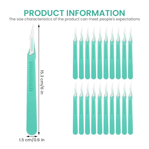 20 Stück Skalpellklingen, Sterile Skalpellmesser mit Skalpell-Griff, Kunststoff Chirurgische Skalpellmesser, Skalpellklingen Aus Karbonstahl, Ersatzklingen mit Schutzkappe, Einzeln Steril Verpackt