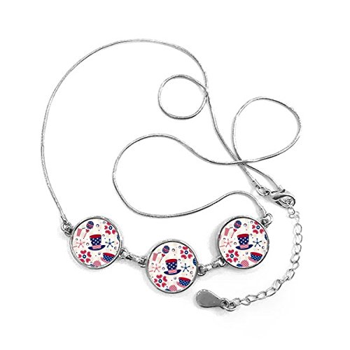 Collier pendentif rond avec illustration cœur et feux d'artifice Amérique