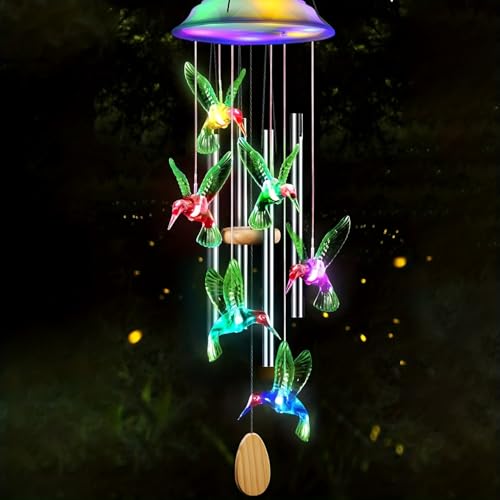 Solar-Kolibri-Windspiele - AußEndekoration Mit Farbwechselnden Led-Lichteffekt, Ideales Gartengeschenk FüR Mama, Oma Und Frauen