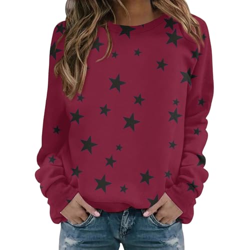 Image of Nuaoxyeu Women Activewear Women's Star Print Hatless Sweatshirt Long Sleeve Fashion Top Sweatshirt Loose Pullover Top Womens Black Jacket Ladies Tops Size 22