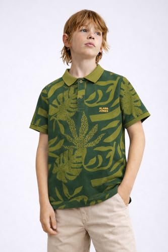 Image of Alan Jones Clothing Boys Regular Fit All Over Printed Polo T-Shirt | Cotton Blend | Ribbed Hems | Ages 6-16 Years
