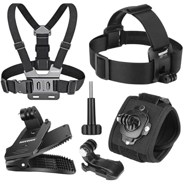 NEEWER Zestaw akcesoriów kompatybilny z kamerą GoPro Hero Insta360 DJI AKASO Action szybka wymiana paska na głowę pas piersiowy uchwyt na kapelusz klips do plecaka pasek na nadgarstek 360 GP-75