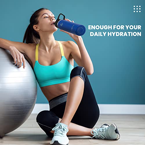 Coktik Insulated Stainless Steel Water Bottle With Straw Lid, 22 Oz Wide Mouth Double Wall Vacuum Insulated Water Bottle Leakproof Lightweight For Hiking, Biking, Running(Cobalt) #TOP5