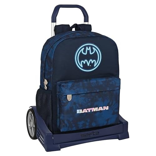Safta BATMAN LEGENDARY - Mochila, Espalda Ergonómica, con Carro Evolution, Ideal para Niños de Diferentes Edades, Cómoda y Versátil, Calidad y Resistencia, 32x14x43 cm, Color Azul Marino