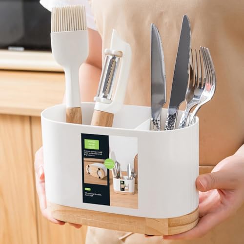 Reflimand Kitchen Utensil Holder, Cutlery Container, Chopsticks Drainer, Utensil Holder Cutlery Drainer Rack, 2 Compartment Storage Caddy for Chopsticks, Spoon, Fork, Brush - Image 4