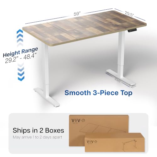 Image of VIVO Reclaimed Wood 60 x 30 in Standing Desk, DESK-KIT-1W6P-30 | Electric, Holds 220 lbs, Sit Stand, Height Adjustable, Extra Deep Table Top, Memory Presets, 1B Series, White Frame