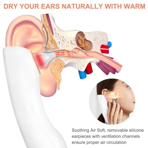 Electric Ear Dryer for Adults, Portable Ear Water Remover with Gentle Air Flow, Soft Silicone Tips & Storage Pouch, Ideal for Post-Shower & Swimming Use