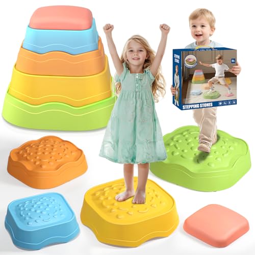 OZMI Stepping Stones Kids Sensory, 5Pcs Non-Slip Balance Stepping Stones Kids Obstacle Course, Indoor Outdoor Toys for Toddlers Age 3-5, Sensory Equipment Gifts for Girls and Boys Sensory Toys