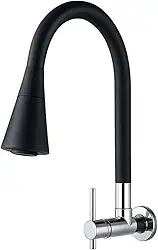 Torneira Cozinha Parede Gourmet Flexível Preto Base Metálica Inox 2 Jatos Contínuo e Arejador Preto 1/4 de volta Luxo Premium Resistente