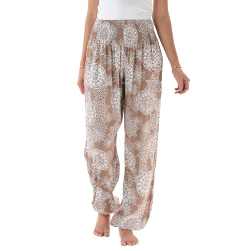 Image of Lotus and Luna Women's Harem Pants Thai Pants for Beach & Lounge High Waisted Flowy Boho Pants Genie Pants Yoga Pants