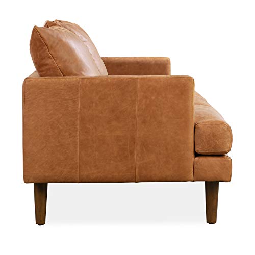 Poly & Bark Girona Leather Couch – 88-Inch Leather Sofa With Tufted Back - Full Grain Leather Couch With Feather-Down Topper On Seating Surfaces – Pure-Aniline Italian Leather – Cognac Tan #TOP6
