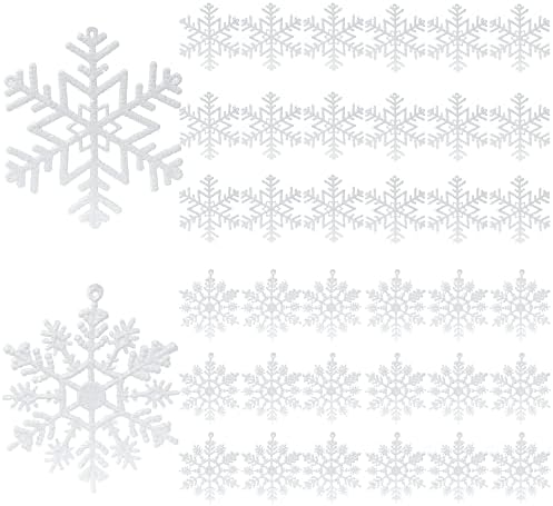 ISULIFE 36pcs Snowflake Ornaments Plastic Glitter Snowflake Ornaments with Hanging Strings for Christmas Tree Decorations(4",White)