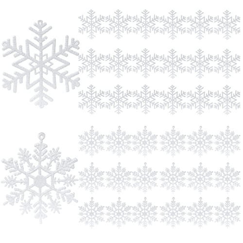 Isulife 36Pcs Snowflake Ornaments Plastic Glitter Snowflake Ornaments With Hanging Strings For Christmas Tree Decorations(4",White) #TOP7