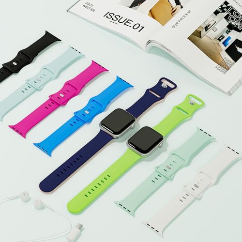Sport Band Compatible with Apple Watch Bands 40mm 38mm 41mm 42mm 44mm 45mm 49mm for Women Men,Soft Silicone Waterproof Replacement Strap for Apple Watch Series 11 10 9 8 7 6 5 4 Ultra 3 2 1 SE — view 2