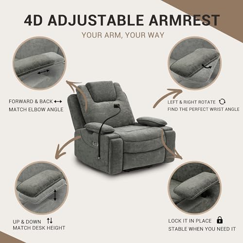 Image of Oversized Dual Motor Recliner Power Lift Chair for Elderly Big Tall, Zero-Gravity Power Recliner Sofa, 350lbs Heavy Duty Seat with 4D Armrests, Phone Slot, Full Lay-Flat Positioning, Gray