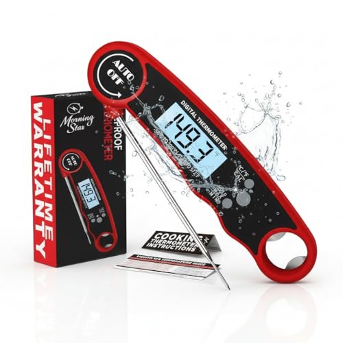 Meat Thermometer Digital Instant Read for Cooking and Grilling, Waterproof Food Thermometer with Backlight, Foldable Probe, Auto Off, Magnet, Bottle Opener, Built-in Bottle Opener & Fridge Magnet