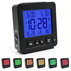 Tikonir Atomic Clock with Backlight, Small Digital Clock Battery Operated with LCD Display, 2 Alarm