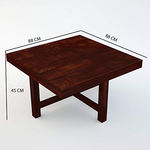 Image of Jangid Handicraft Solid Sheesham Wood Coffee Table with 4 Stool | Square Sofa Centre Table with Stool | Tea Center Table with 4 Stools for Living Room | Patio Teapoy Table with Four Puffy,Brown