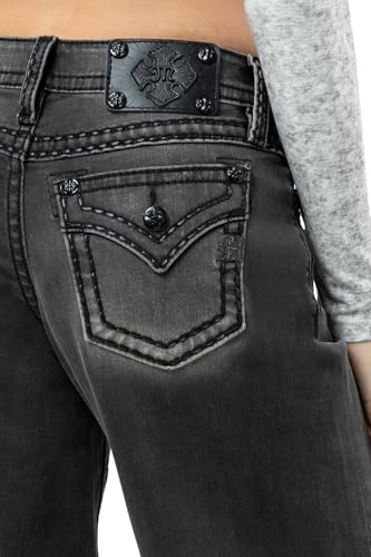 Miss Me Women's Sevryn Border Stitch Faux Flap Pockets Mid-Rise Wide Leg Jeans4