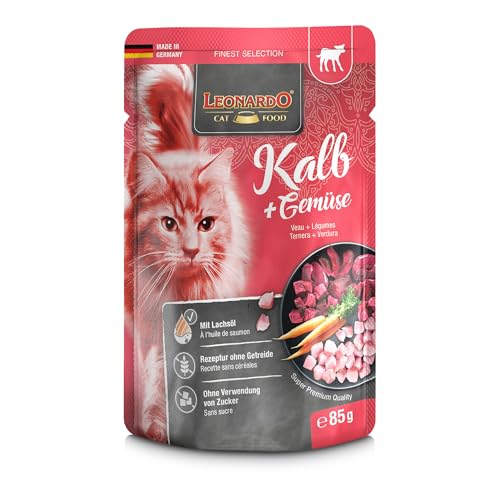 LEONARDO Frischebeutel [16x85g Kalb + Gemüse] | Getreidefreies Nassfutter für Katzen | Feuchtfutter Alleinfutter im Einzelportionsbeutel