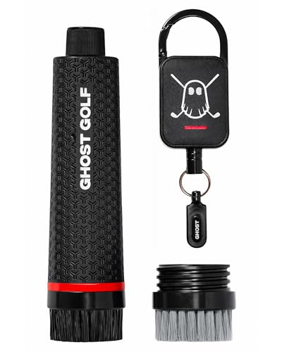 Ghost Golf Magnetic Golf Club Brush with Water Reservoir & Shoe Brush - Dual Head Groove Cleaner Nylon Bristle Retractable Carabiner Clip - Golf Cleaning Tool for Irons Wedges & Golf Shoe Cleats