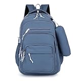 Mochila Escolar para Menino e Feminina com Estojo de Grande Capacidade, Ideal como Mochila para Viagem, Faculdade, Notebooks e Netbooks, Nylon Impermeável(Azul)