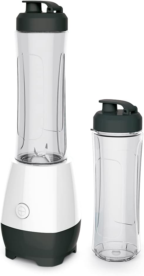 wilko Blend and Go 0.6l Blender, Grey Colour 300w Blender with Two Bottles and Lids with Handles, H39.5 x W13 x D13cm